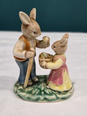 Vintage Golden Rose Giftware 1960s Rabbit Father Daughter Figurine